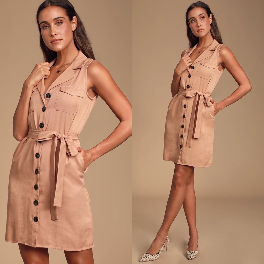 Lulus | Tenino Blush Sleeveless Button-Up Shirt Dress
